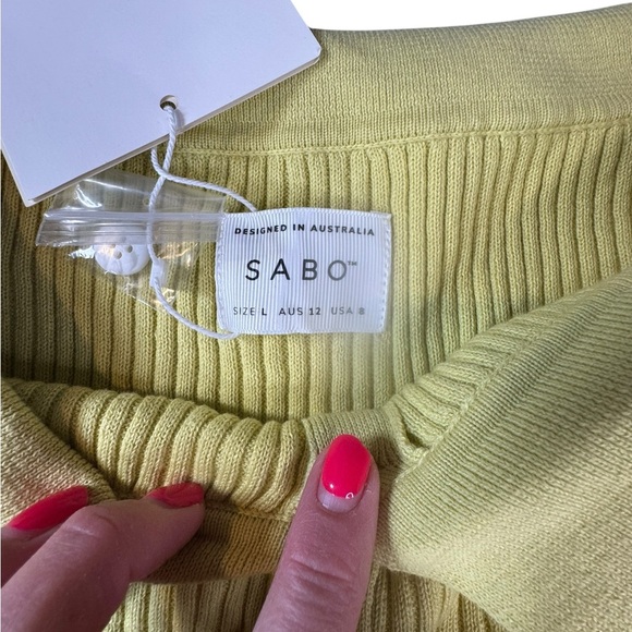 Y2K Ribbed Knit Cropped Cardigan by SABO Chartreuse Lime 100% Cotton L (8) D108 - Picture 3 of 8